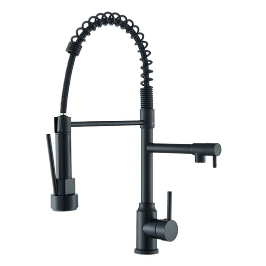 Black/Chrome/Brushed Nickel Dual Spout Kitchen Sink Faucet Deck Mount